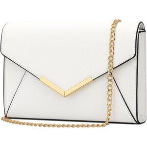 Women Elegant Faux Leather Evening Envelope Clutch  A-white